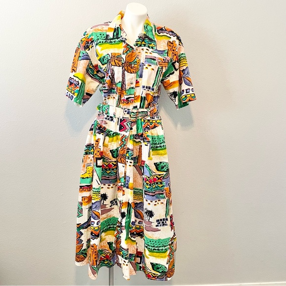 Together Dresses & Skirts - Vintage Together! Southwestern Watercolor Print Belted Dress